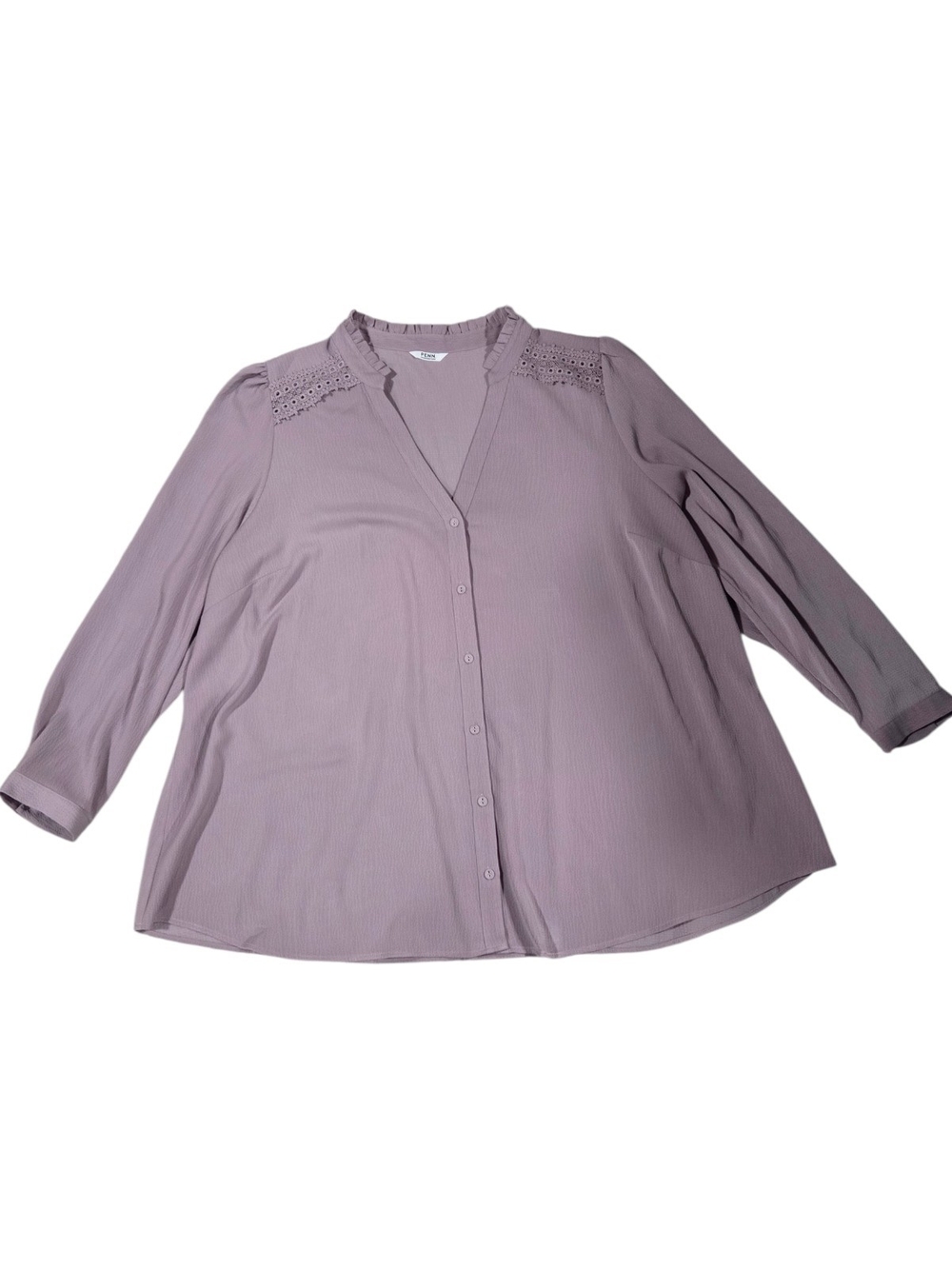 Penningtons Dusty Lavender Button-Front Blouse with Eyelet Shoulders